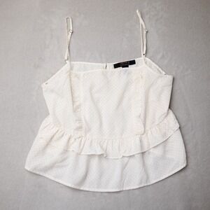 Forever 21 Babydoll Cami Top Womens Large White Yellow Coquette Fairy Boho Dots